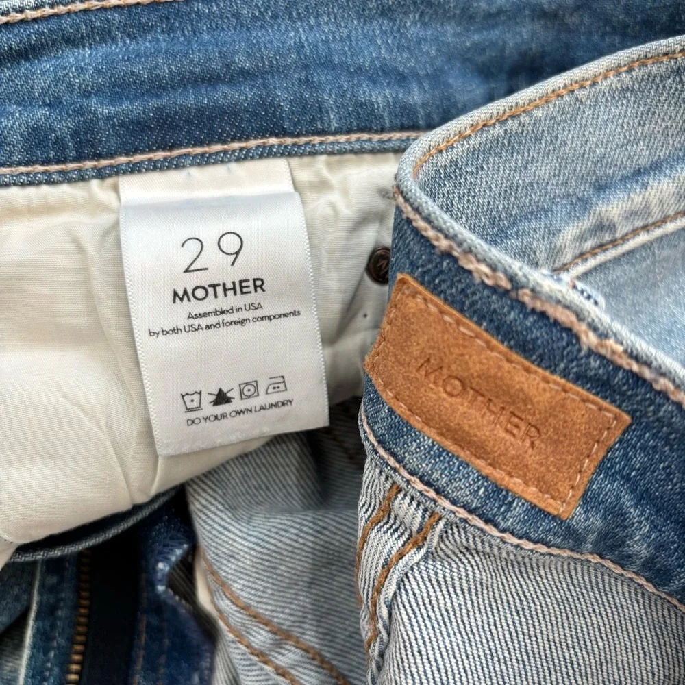 Mother Women"s 29 High Waisted Rascal Ankle Jeans Love Gun Distressed Frayed Hem - Picture 8 of 16